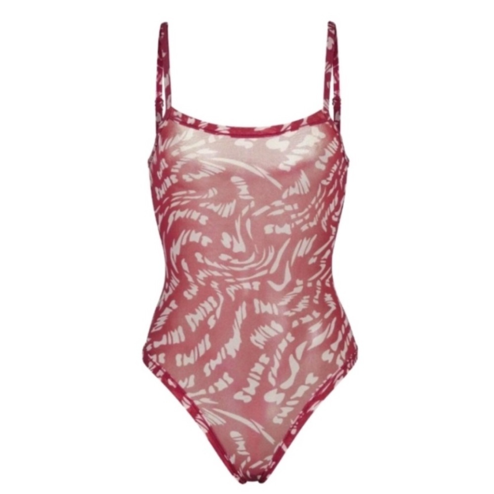 Skims Summer Mesh Strappy Bodysuit |Color: Raspberry Swirl| LIMITED EDITION|NEW!